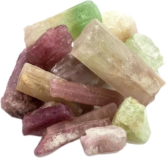 KALIFANO Bicolor Tourmaline Bundle with Calming and Purification Energy Rare Brazilian Watermelon Rubellite Turmalina Reiki Healing Crystal Information Card Included